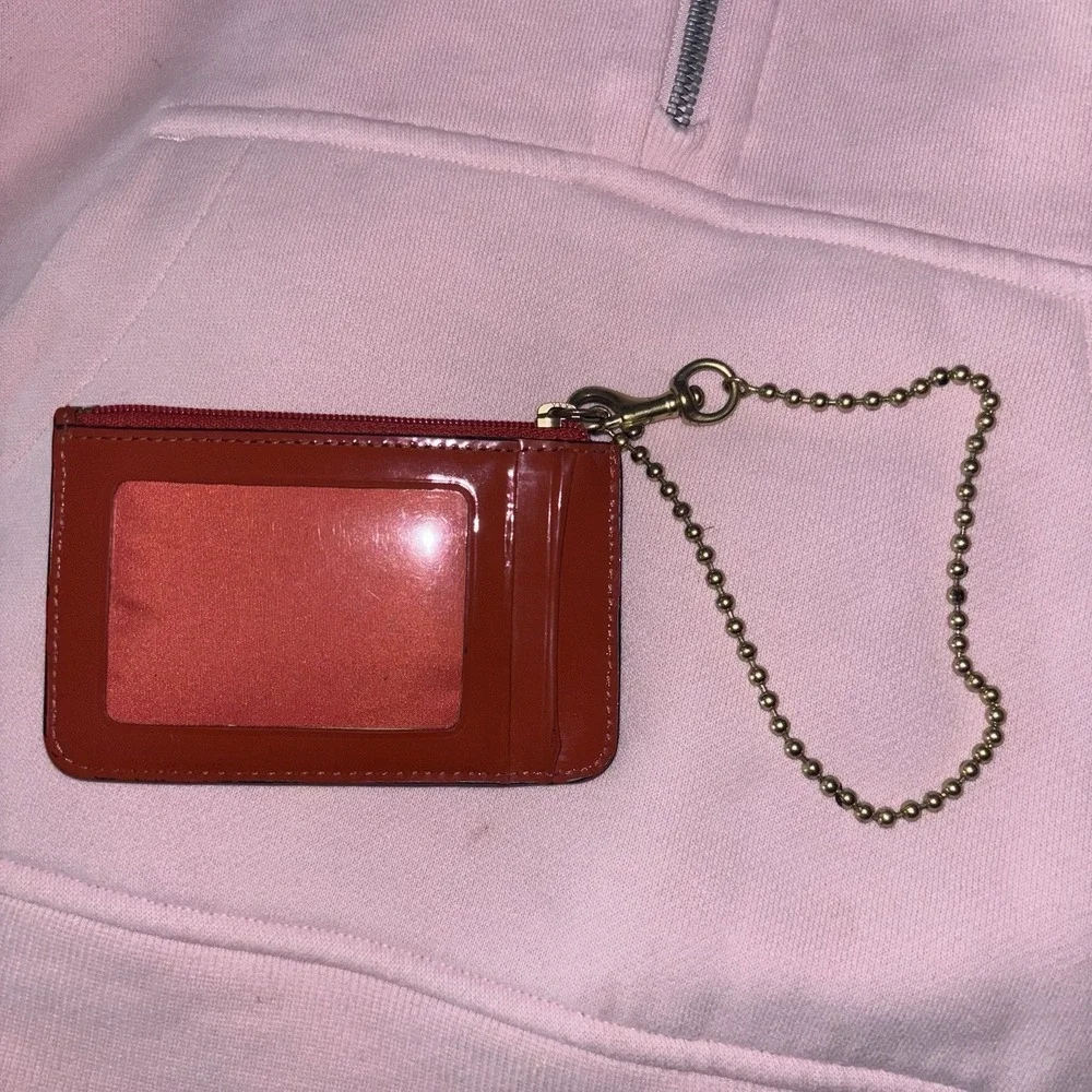 Coach Burnt Orange Patent Leather Bow Card Case ID Holder Key Ring Wallet